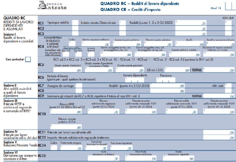 Modello Redditi Quadro RC